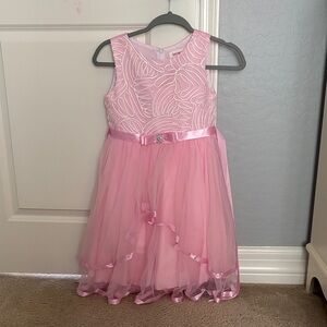 Pink Sleeveless Tulle Dress with Ribbon